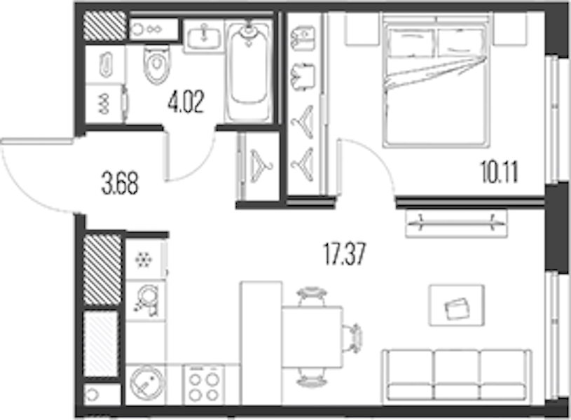 1-комнатная квартира 35.18 м², 3/10 эт., ЖК «LEGENDA Васильевского»